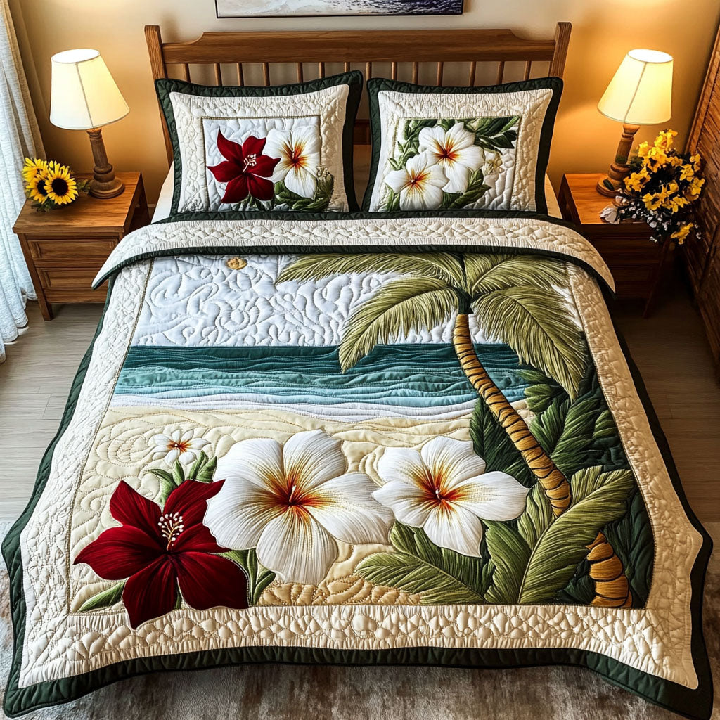 Sunset Serenity Quilted Bedding Set Coastal Beach Bedspread Set Beach Lover Gift