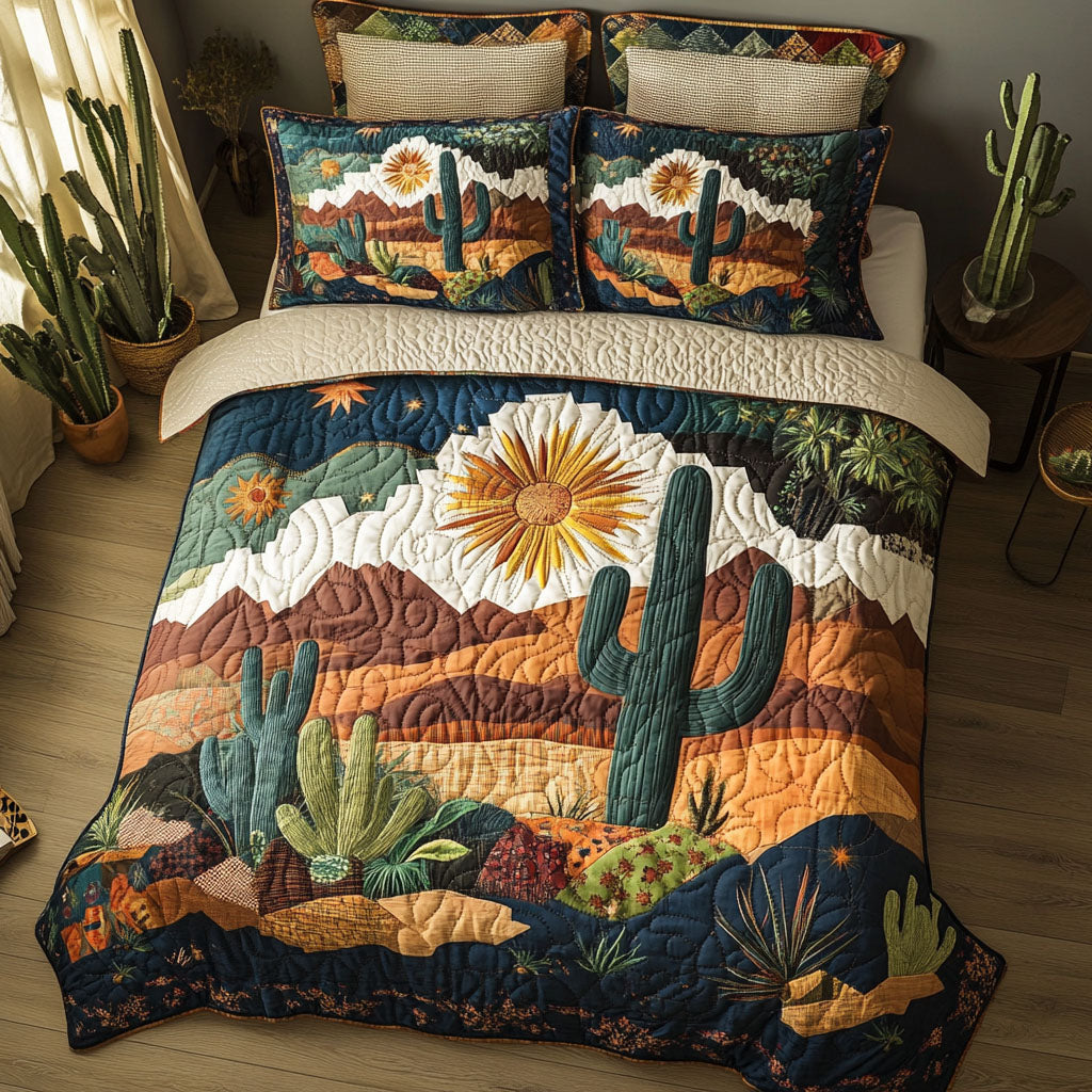Succulent Serenity Quilted Bedding Set Desert Cactus Bedspread Set Southwest Decor Gift