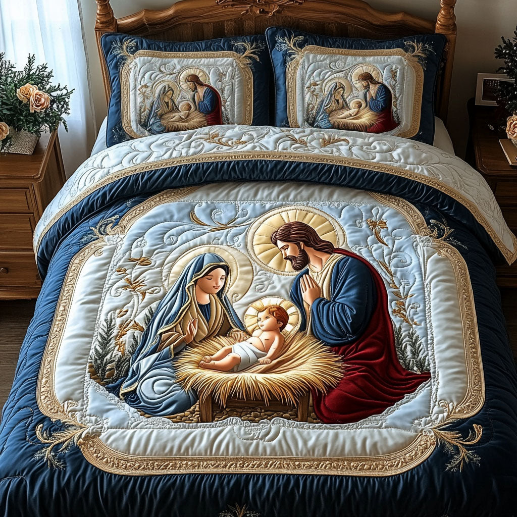 Bethlehem Light Quilted Bedding Set Holy Family Bedspread Set Church Gift