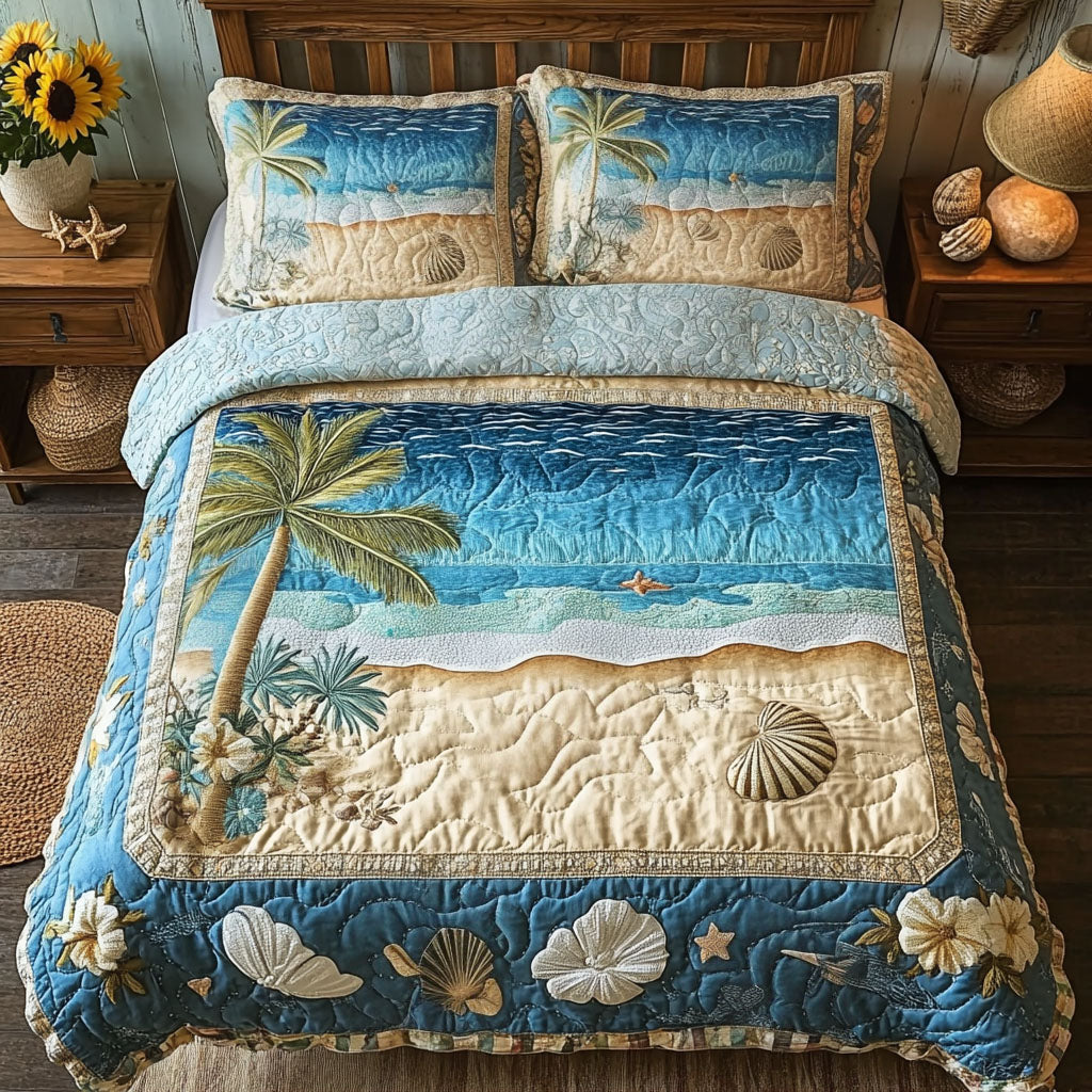 Sea Escape Quilted Bedding Set Ocean Coastal Bedspread Set Beach Lover Gift