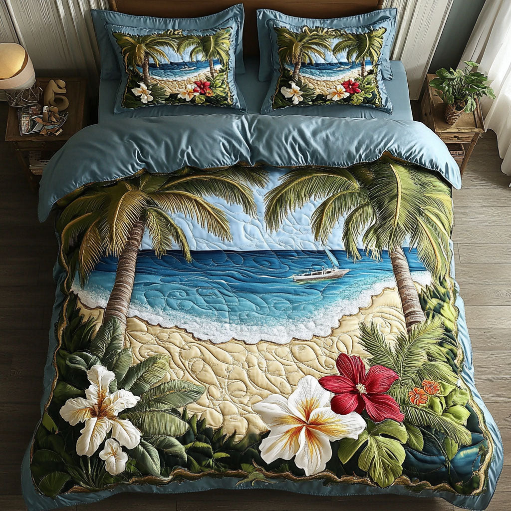 Beachfront Serenity Quilted Bedding Set Coastal Beach Bedspread Set Coastal Home Gift