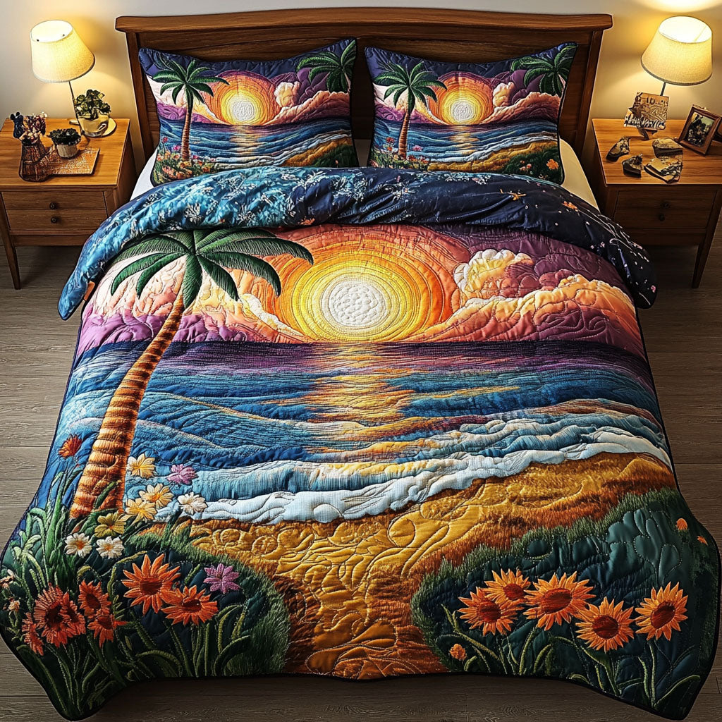 Beach Escape Quilted Bedding Set Ocean Coastal Bedspread Set Coastal Home Gift