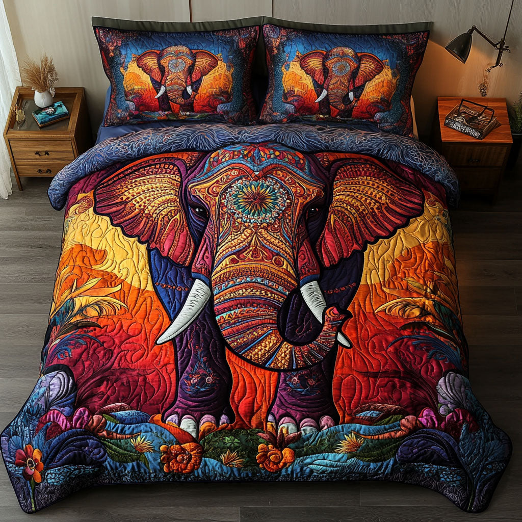 Safari Spirit Quilted Bedding Set Elephant Lover Bedspread Set Holiday Gift