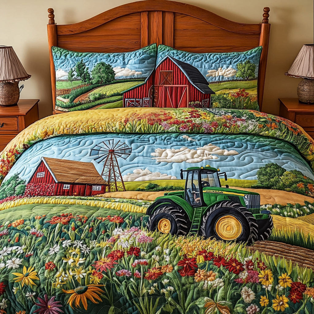 Barn And Bloom Quilted Bedding Set Farmhouse Country Bedspread Set Farmhouse Gift