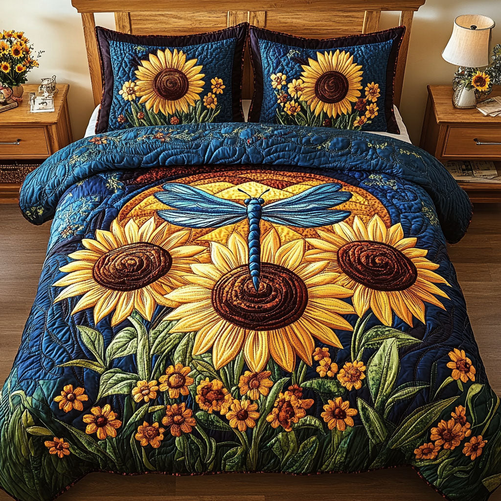 Dragonfly Garden Quilted Bedding Set Ocean Coastal Bedspread Set Coastal Home Gift