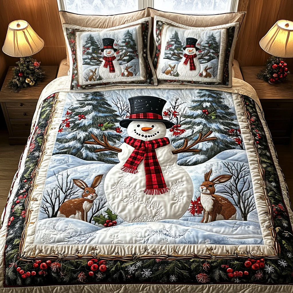 Snowy Magic Quilted Bedding Set Winter Wonderland Bedspread Set Holiday Gift