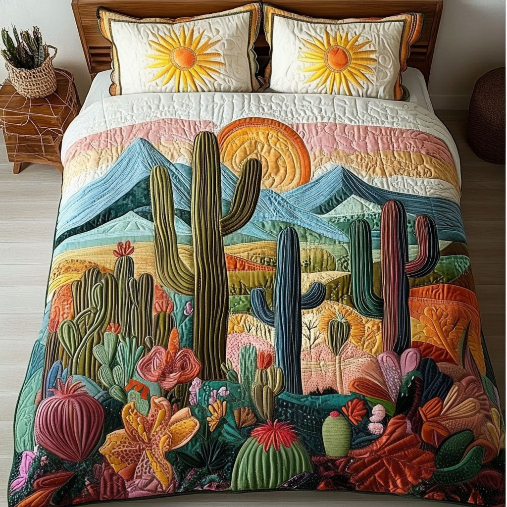 Sunset Cactus Quilted Bedding Set Western Desert Bedspread Set Western Lover Gift