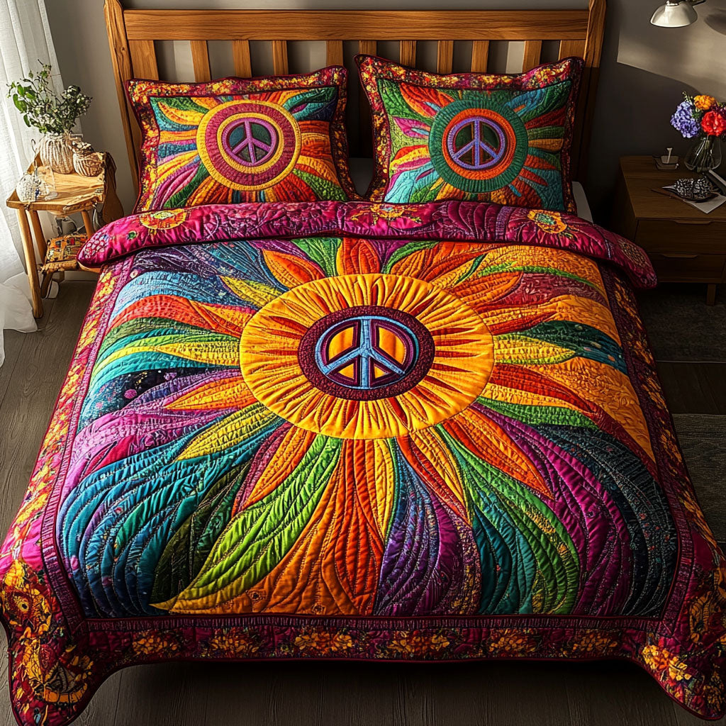 Psychedelic Journey Quilted Bedding Set Hippie Van Bedspread Set Hippie Gift