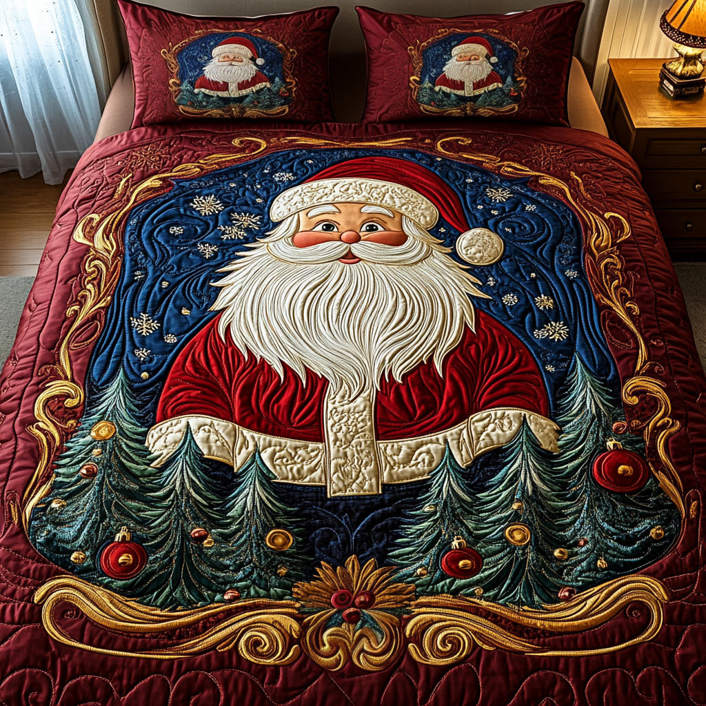 Santa Joy Quilted Bedding Set Vintage Santa Bedspread Set Family Gift