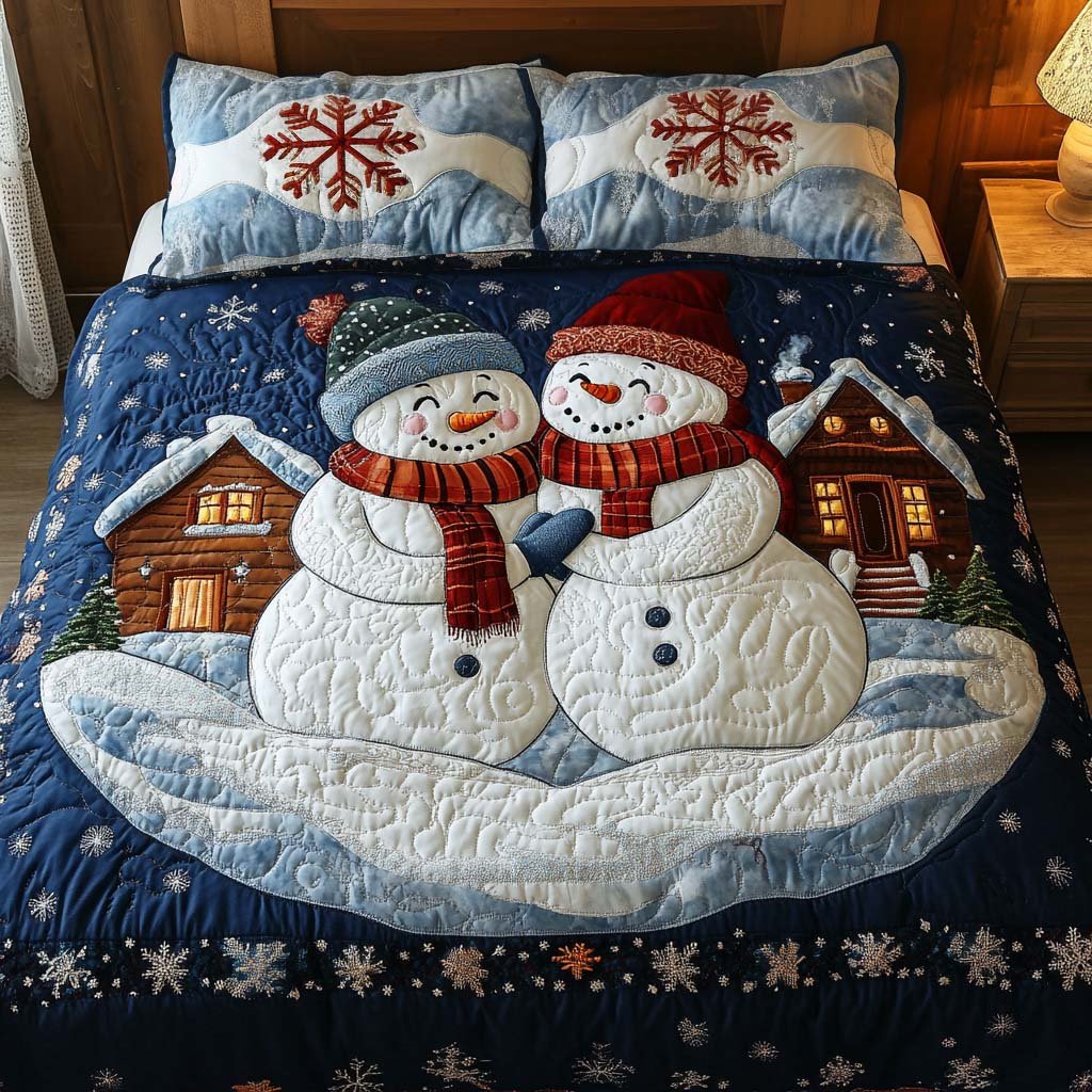 Winter Joy Quilted Bedding Set Frosty Winter Bedspread Set Holiday Gift
