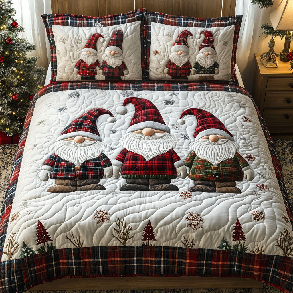 Gnome Sweet Gnome Quilted Bedding Set Nordic Gnome Bedspread Set Holiday Gift