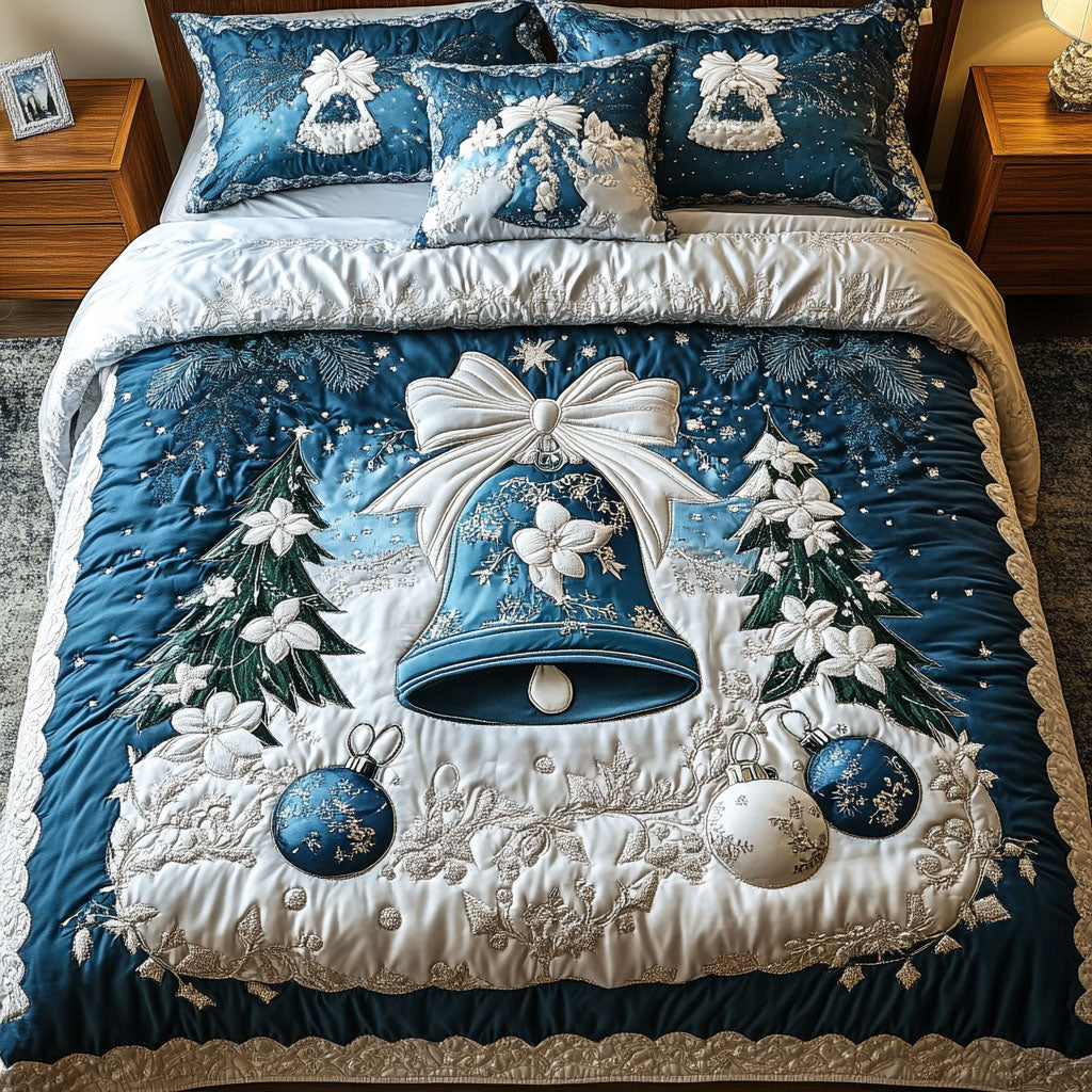 Christmas Chimes Quilted Bedding Set Christmas Holiday Bedspread Set Family Gift