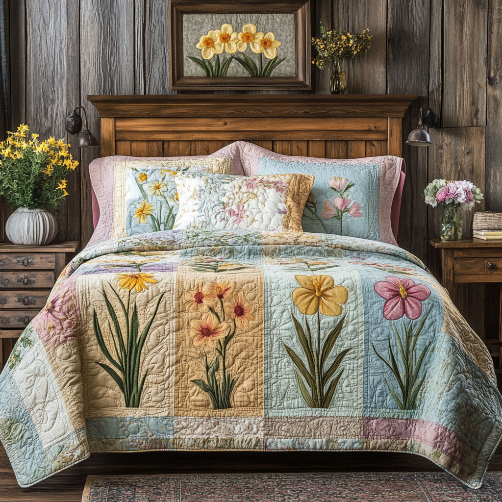 Antique Blossom Quilted Bedding Set Ocean Coastal Bedspread Set Coastal Home Gift