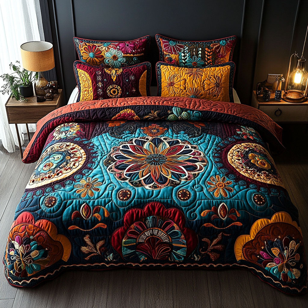 Mandala Dream Quilted Bedding Set Boho Mandala Bedspread Set Boho Lover Gift