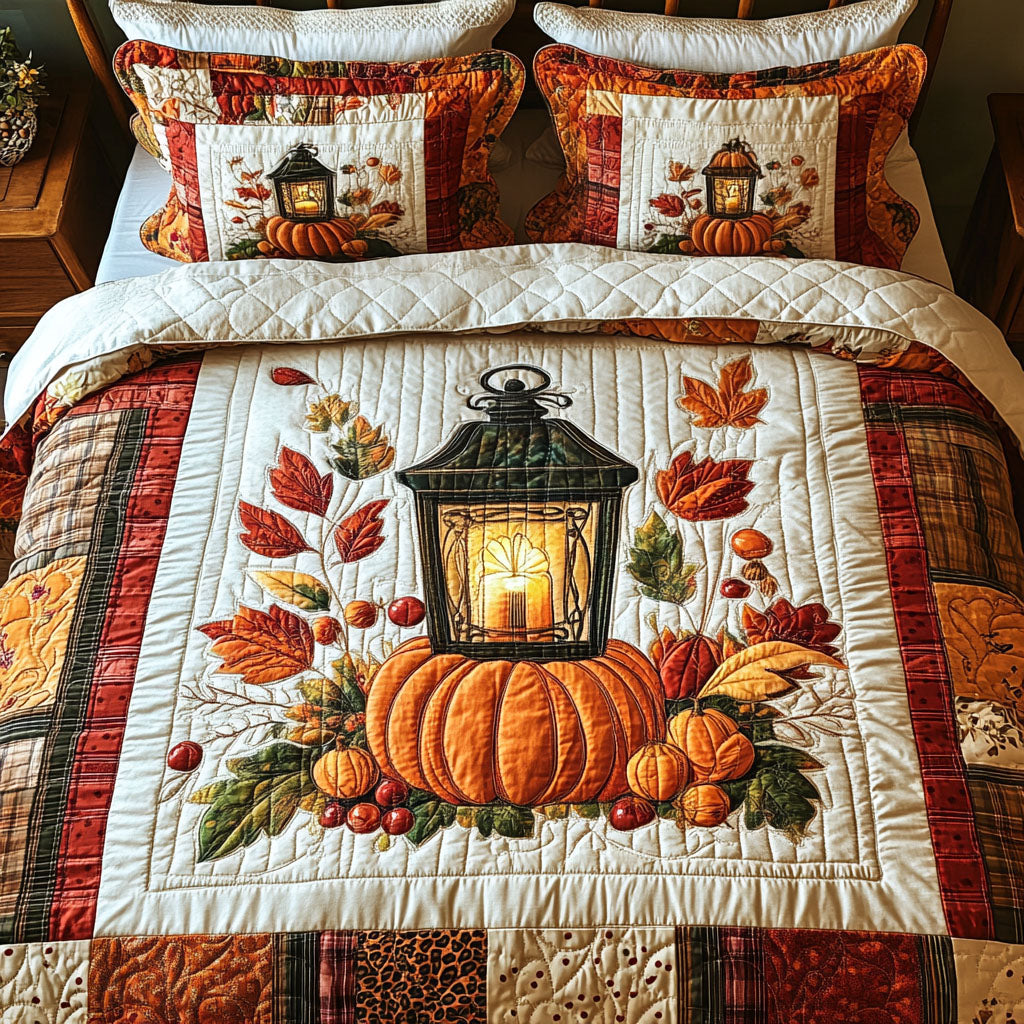 Candlelit Autumn Quilted Bedding Set Thanksgiving Fall Bedspread Set Thanksgiving Gift
