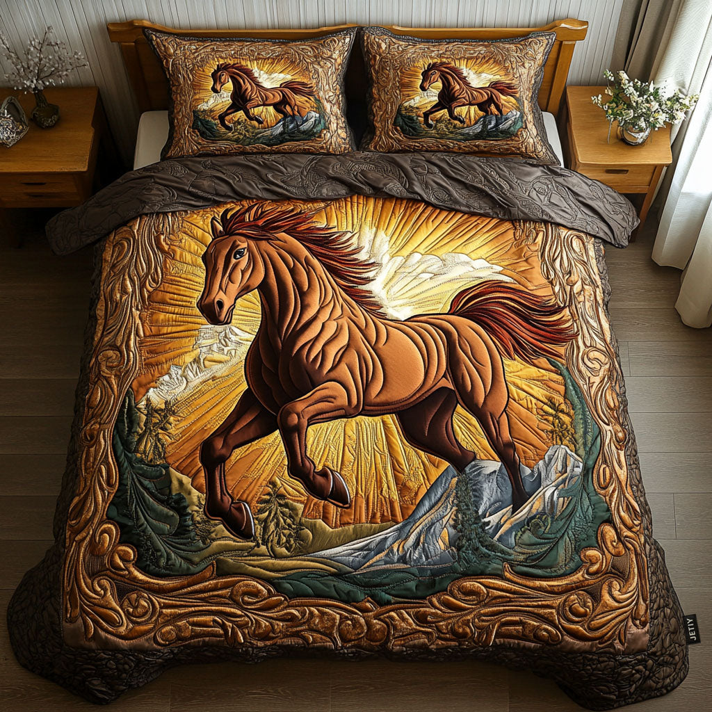 Sacred Hoofprints Quilted Bedding Set Horse Lover Bedspread Set Horse Lover Gift