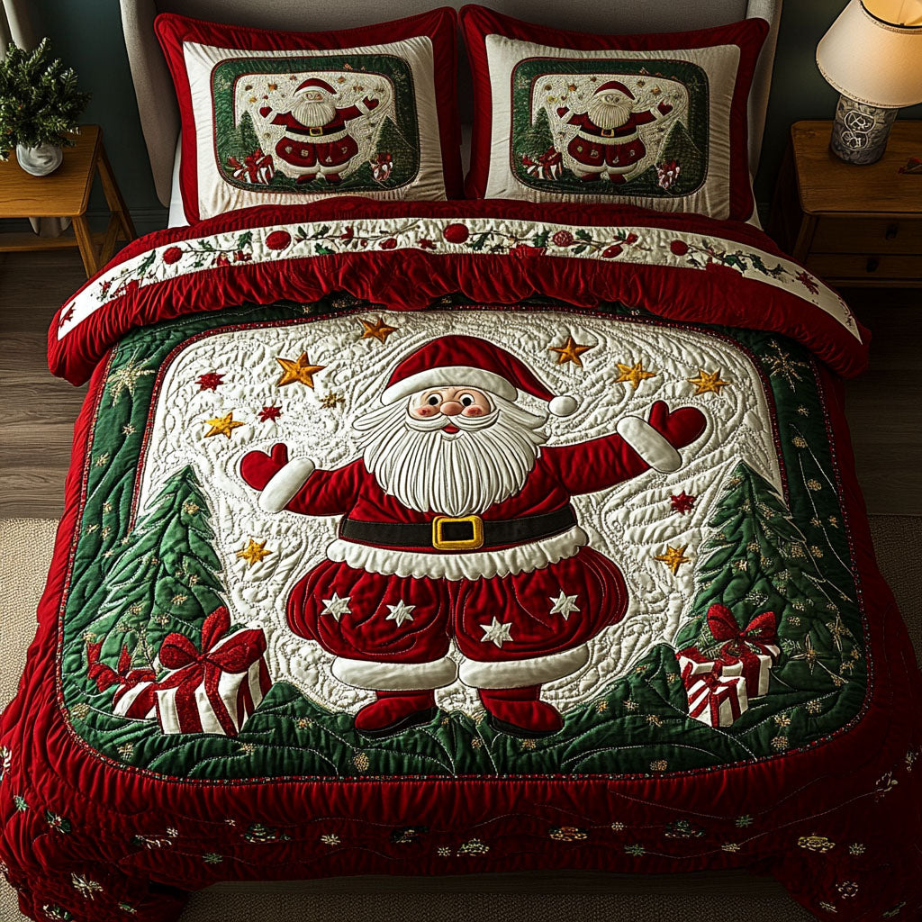 North Pole Cheer Quilted Bedding Set Santa Workshop Bedspread Set Gift Decor