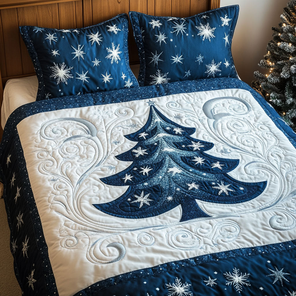 Cozy Christmas Tree Quilted Bedding Set Evergreen Pine Bedspread Set Xmas Gift For Mom