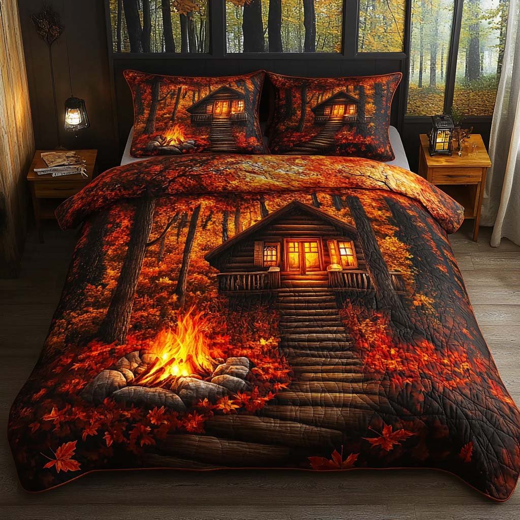 Fall Glow Quilted Bedding Set Rustic Fall Bedspread Set Gift For Mom