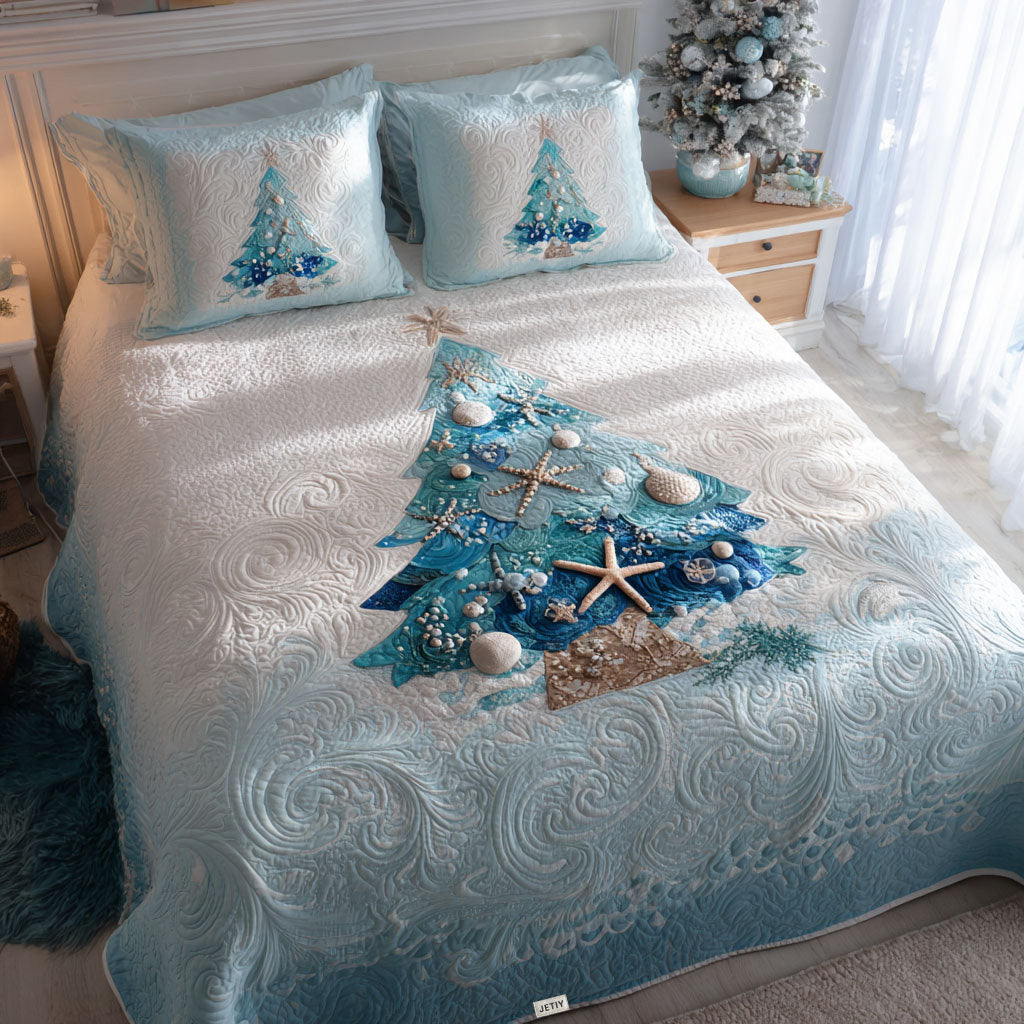 Merry Tides Quilted Bedding Set Christmas Holiday Bedspread Set Family Gift