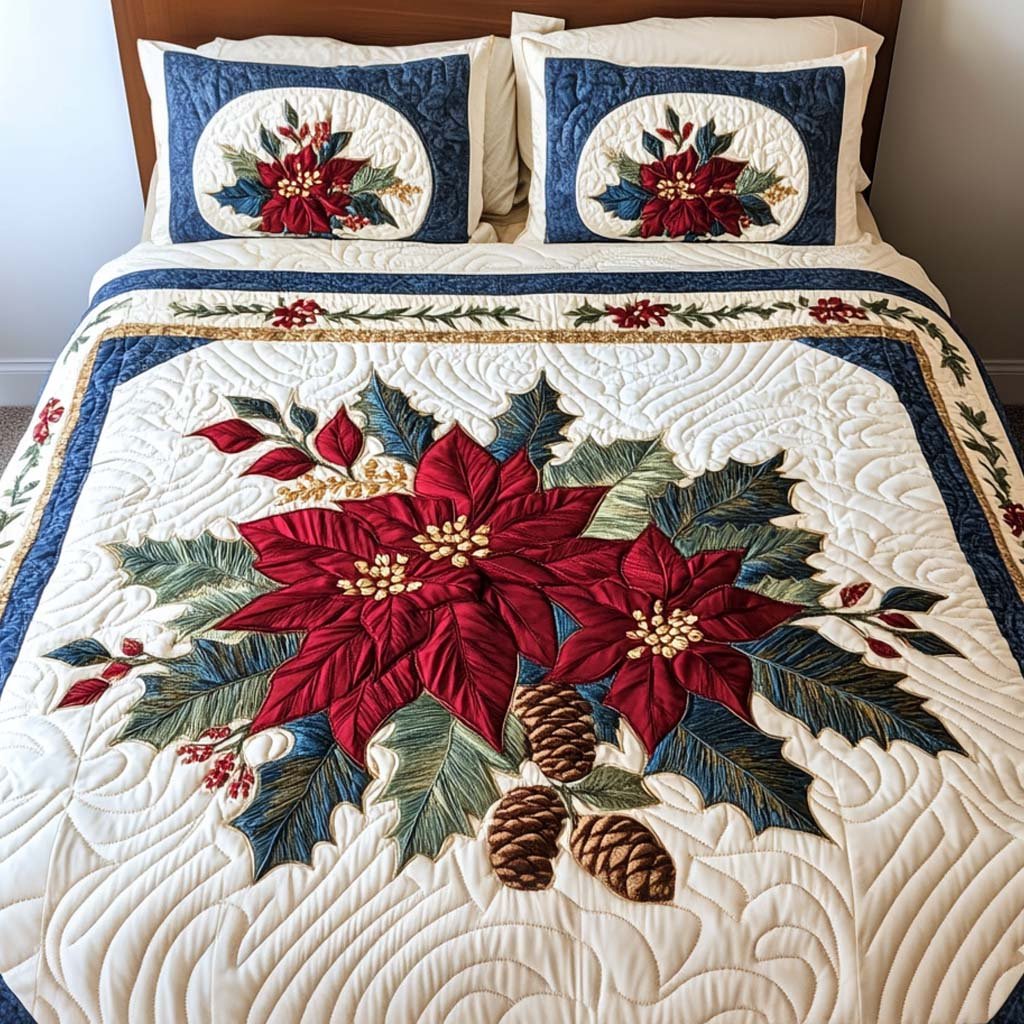 Winter Bloom Quilted Bedding Set Boho Floral Bedspread Set Gift For Mom