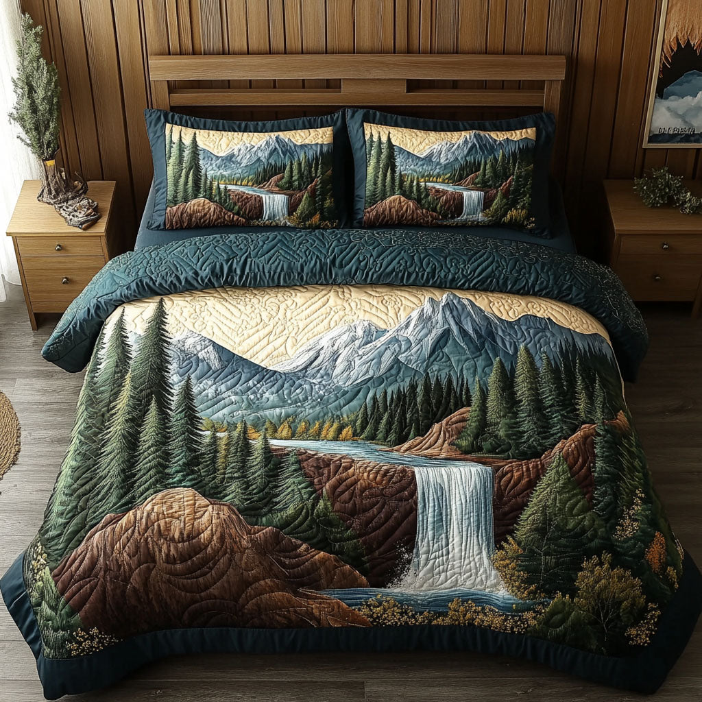 Nature Rest Quilted Bedding Set Rustic Forest Bedspread Set Nature Lover Gift