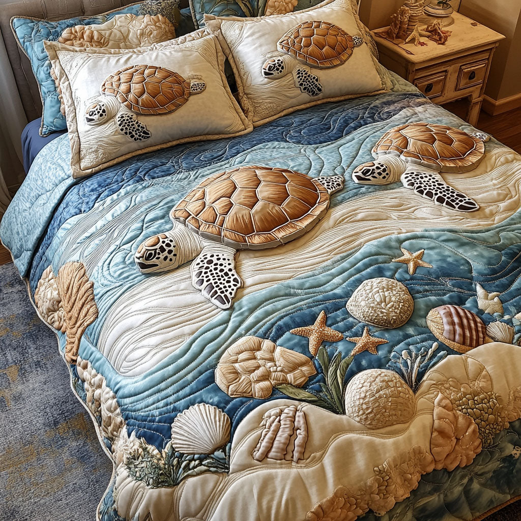 Turtle Paradise Quilted Bedding Set Sea Turtle Bedspread Set Turtle Lover Gift