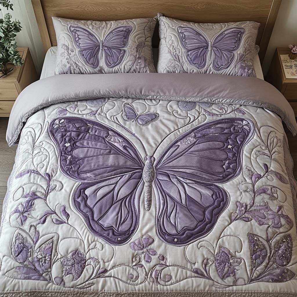 Lavender Dreams Quilted Bedding Set Wildflower Floral Bedspread Set Gift For Mom