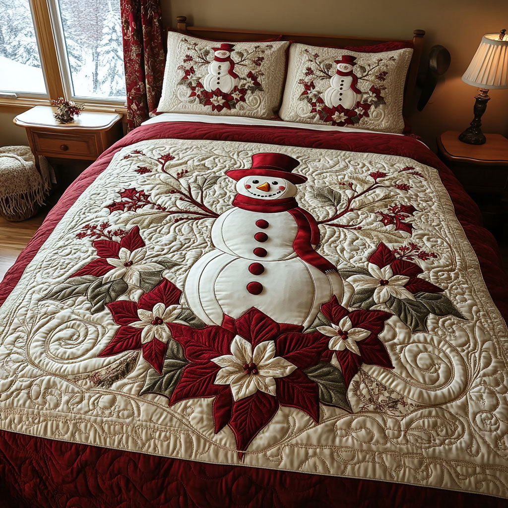 Yuletide Glow Quilted Bedding Set Snowy Owl Bedspread Set Nature Lover Gift