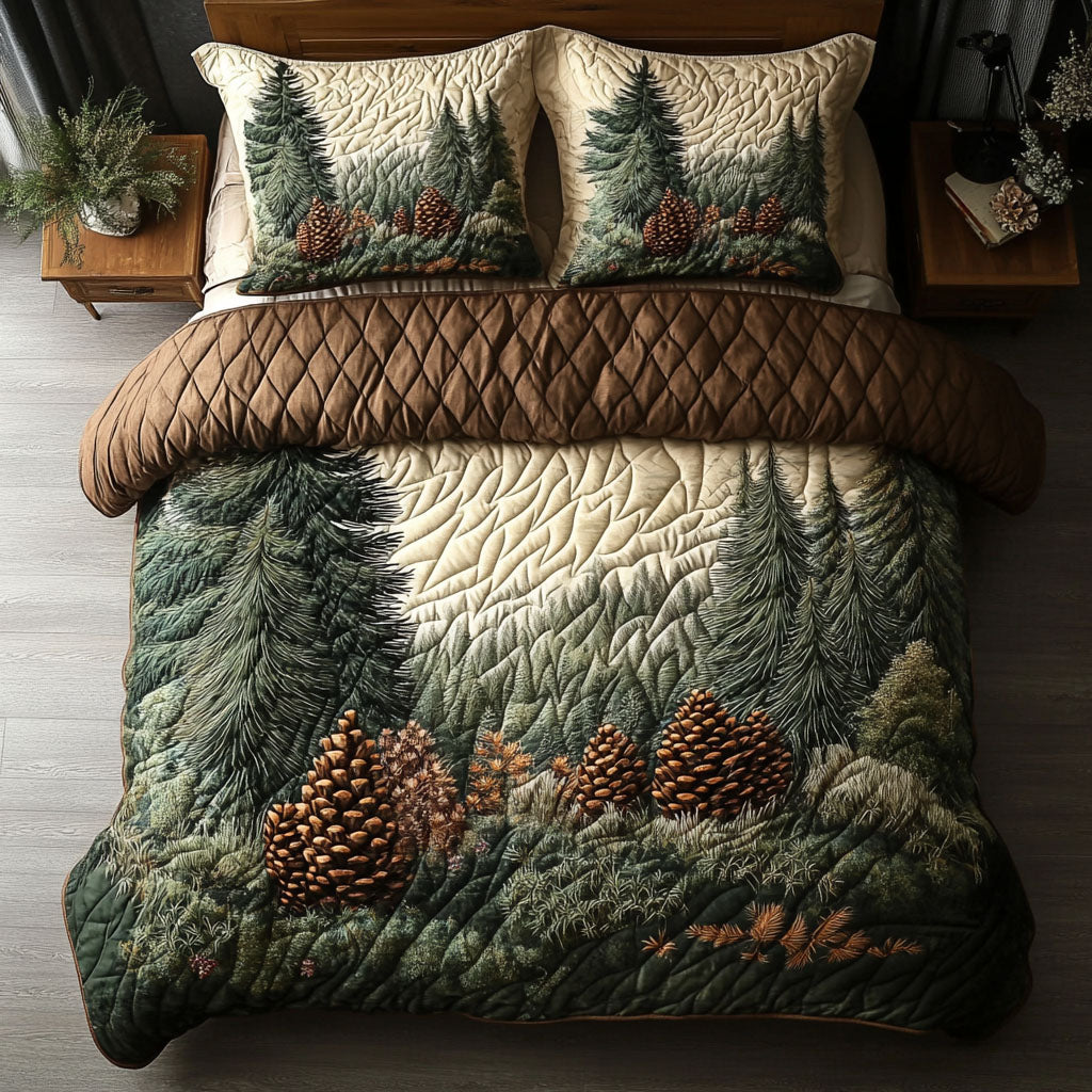 Woodland Pine Quilted Bedding Set Christmas Tree Bedspread Set Family Gift