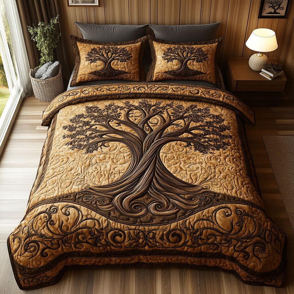 Old Tree Quilted Bedding Set Celtic Tree Bedspread Set Gift For Mom