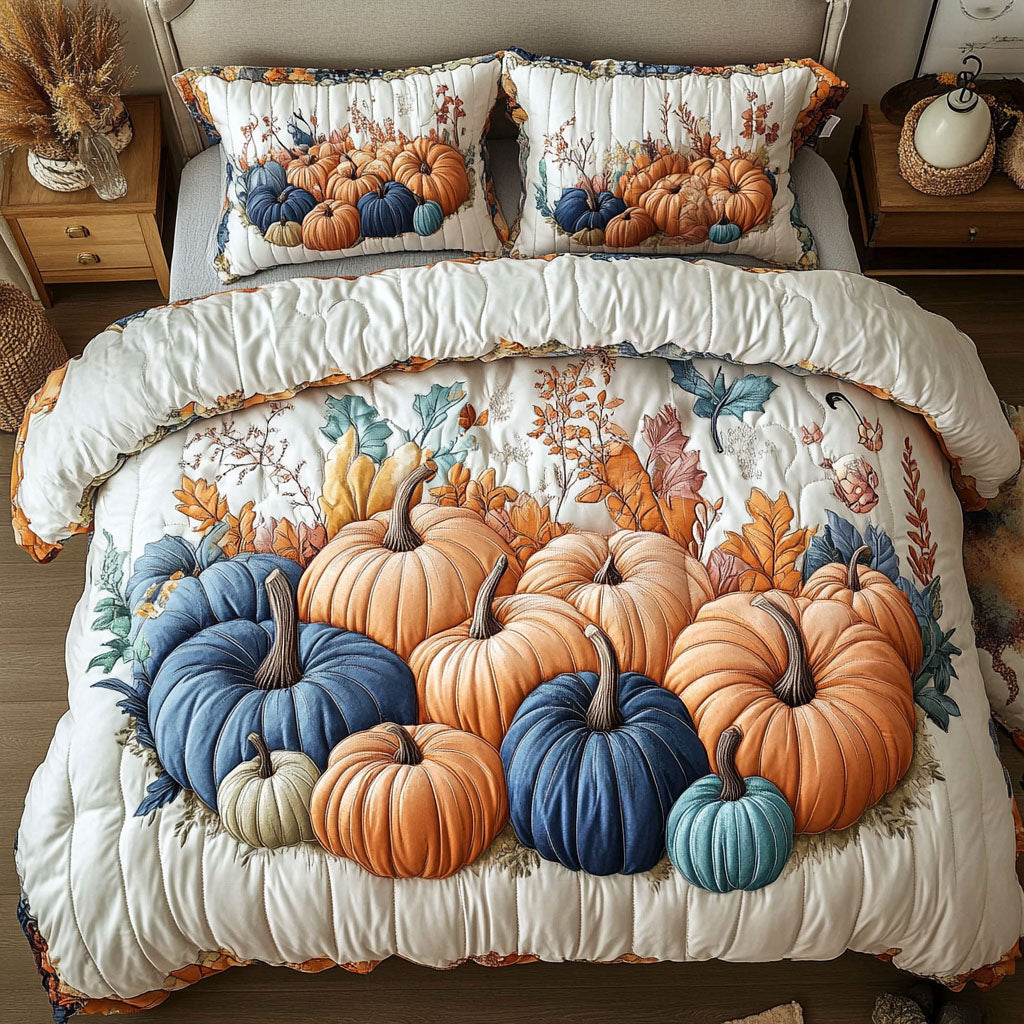 Cozy Pumpkin Quilted Bedding Set Fall Pumpkin Bedspread Set Fall Decor Gift