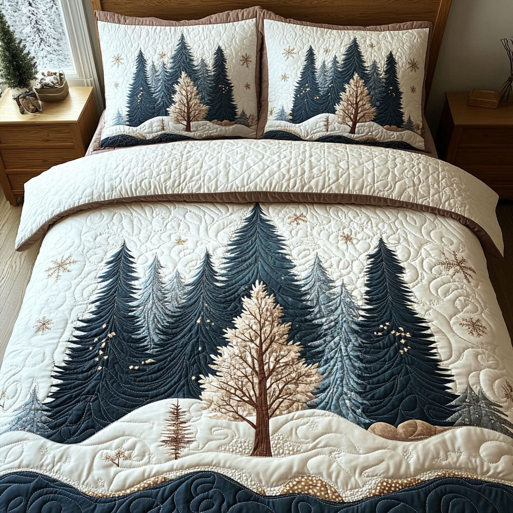 Winter Forest Escape Quilted Bedding Set Snowflake Winter Bedspread Set Family Gift