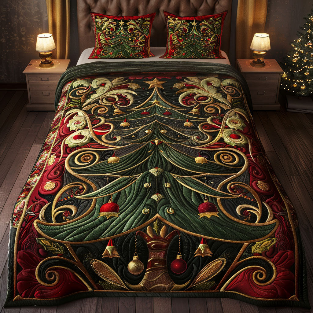 Enchanted Fir Quilted Bedding Set Christmas Tree Bedspread Set Holiday Gift