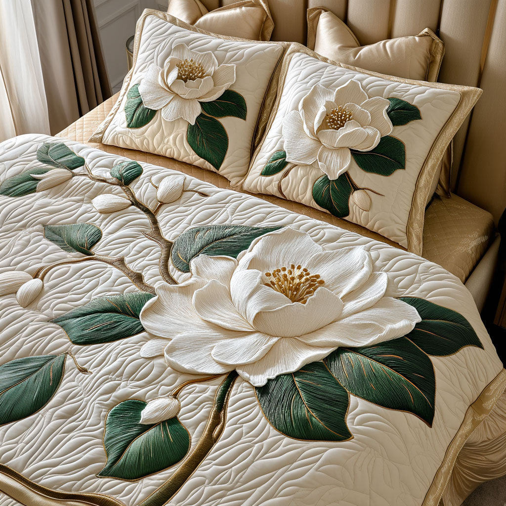 Magnolia Harmony Quilted Bedding Set Southern Magnolia Bedspread Set Gift For Mom