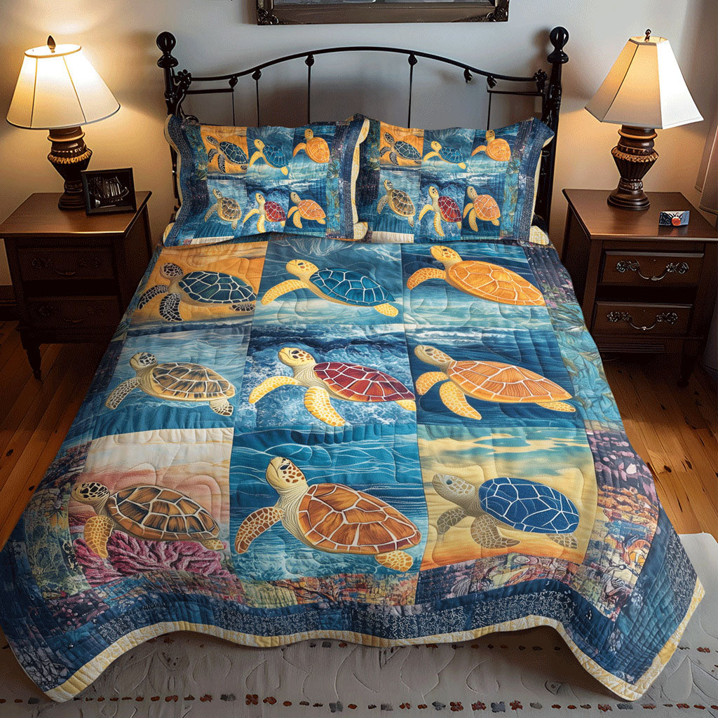 Oceanic Journey Quilted Bedding Set Nautical Beach Bedspread Set Coastal Home Gift