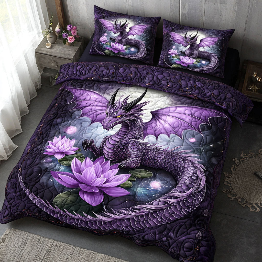 Dragon Spirit Quilted Bedding Set Medieval Dragon Bedspread Set Fantasy Lover Gift