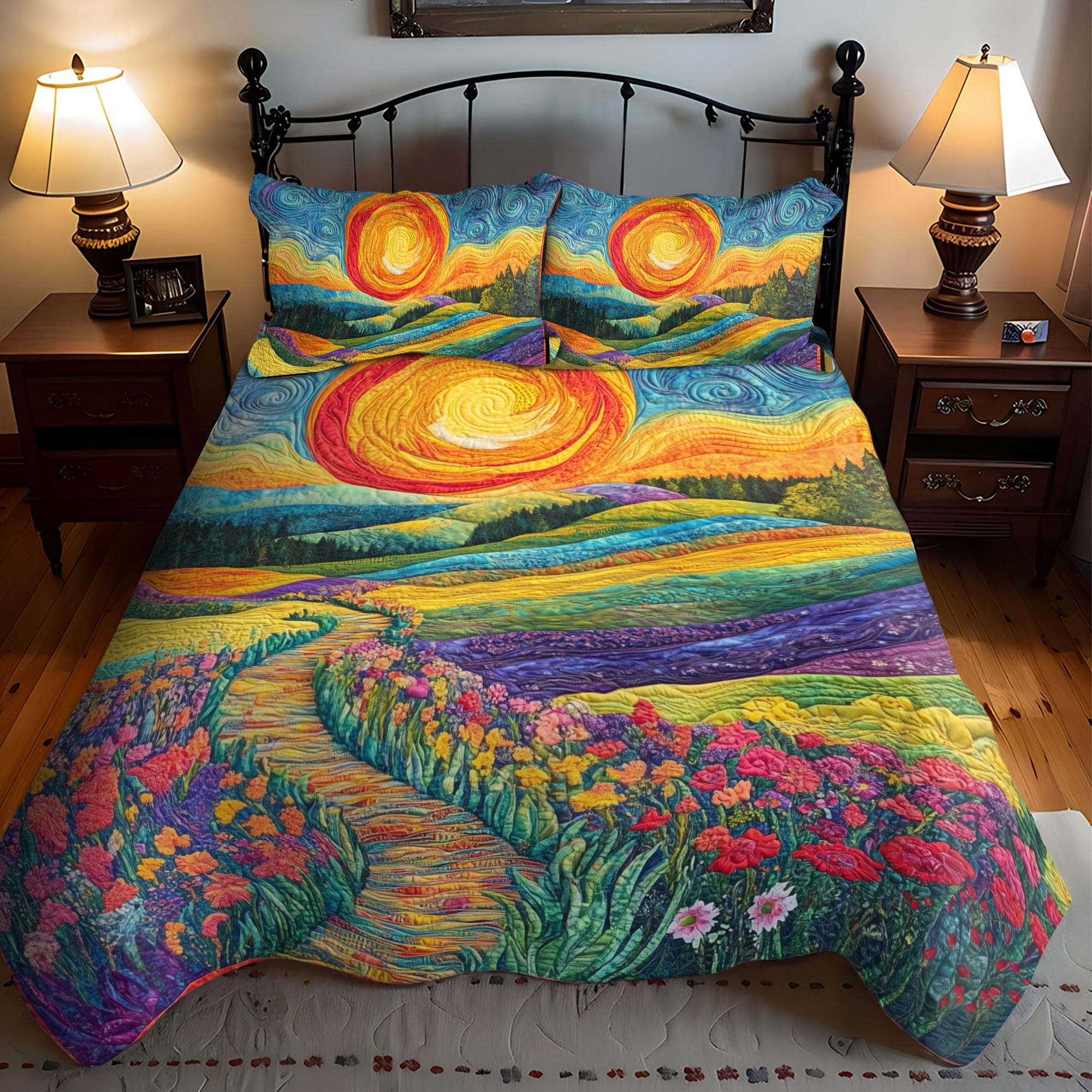 Vibrant Horizon Quilted Bedding Set Farmhouse Bedroom Bedspread Set Bedroom Decor Gift