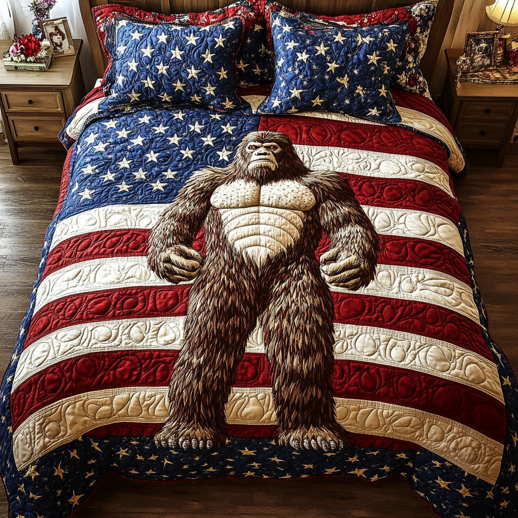 Patriot Sasquatch Quilted Bedding Set Sasquatch Forest Bedspread Set Funny Gift For Men