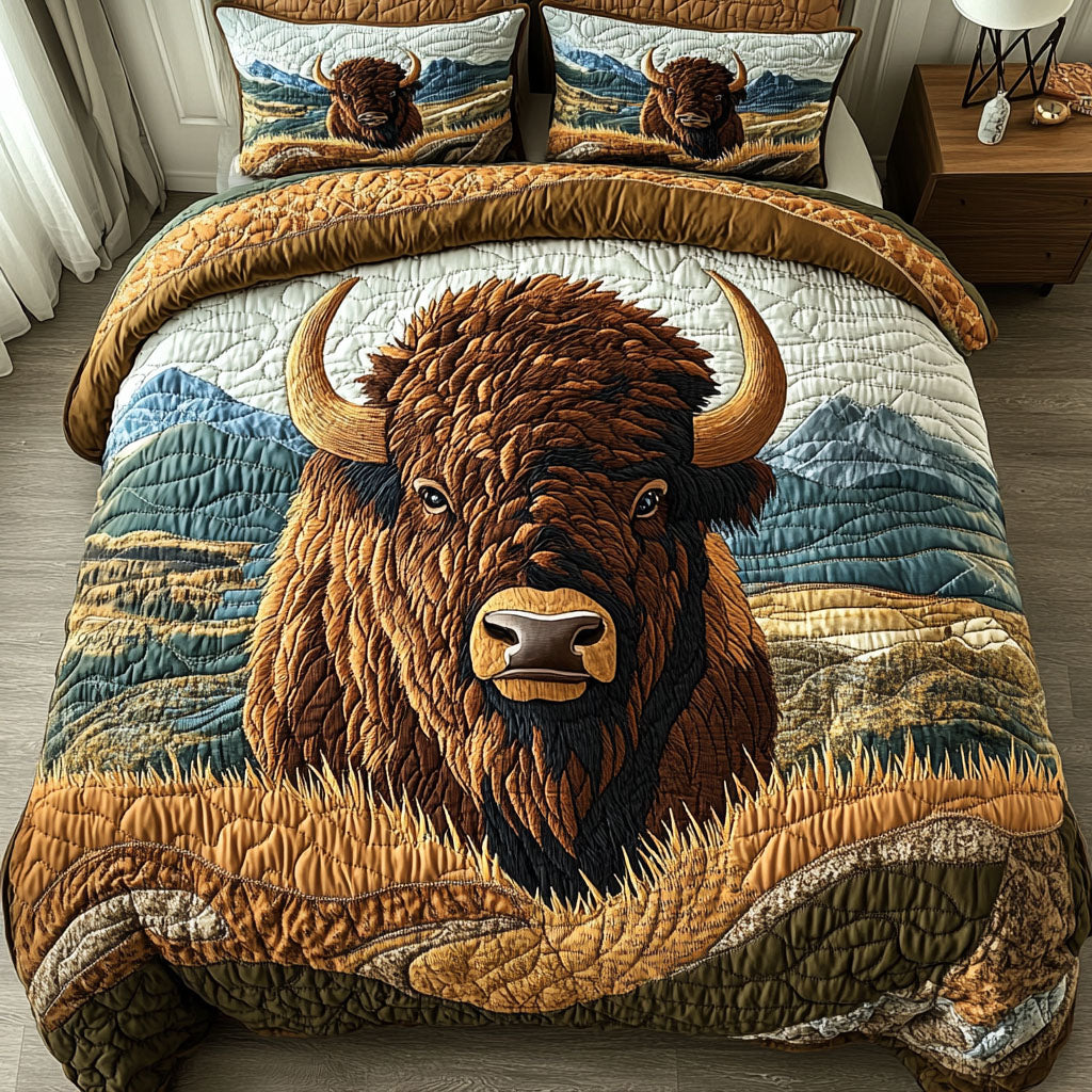 Buffalo Spirit Quilted Bedding Set American Bison Bedspread Set Western Lover Gift