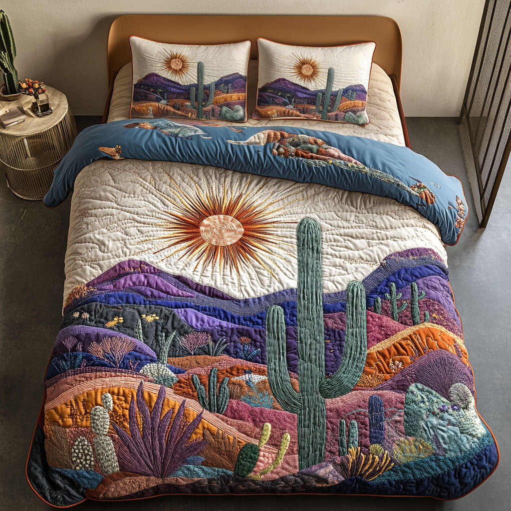 Cactus Sunset Quilted Bedding Set Southwest Cactus Bedspread Set Southwest Decor Gift