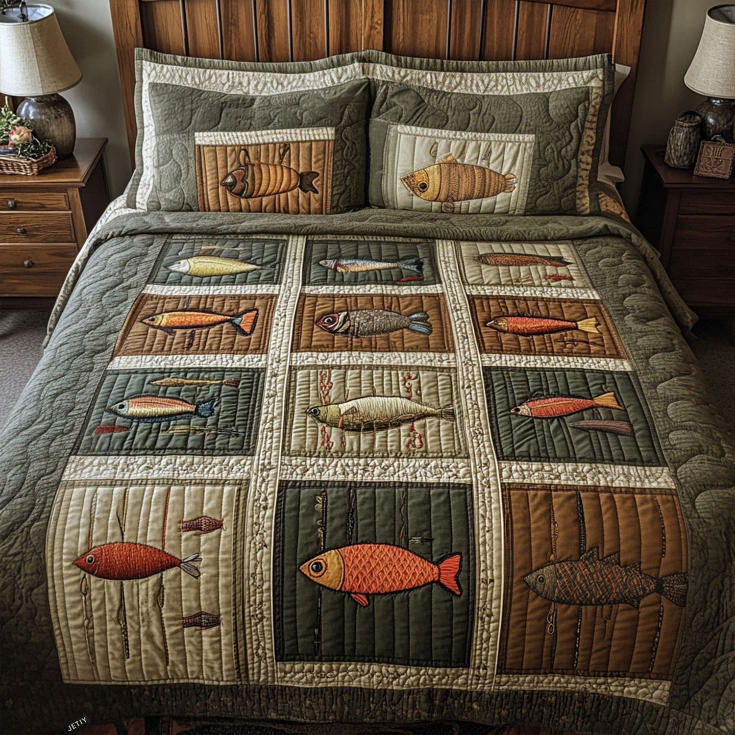 All About The Catch Quilted Bedding Set Fishing Lover Bedspread Set Gift For Fishermen