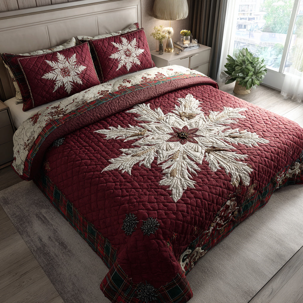 Floral Snowflake Cascade Quilted Bedding Set Boho Floral Bedspread Set Garden Lover Gift