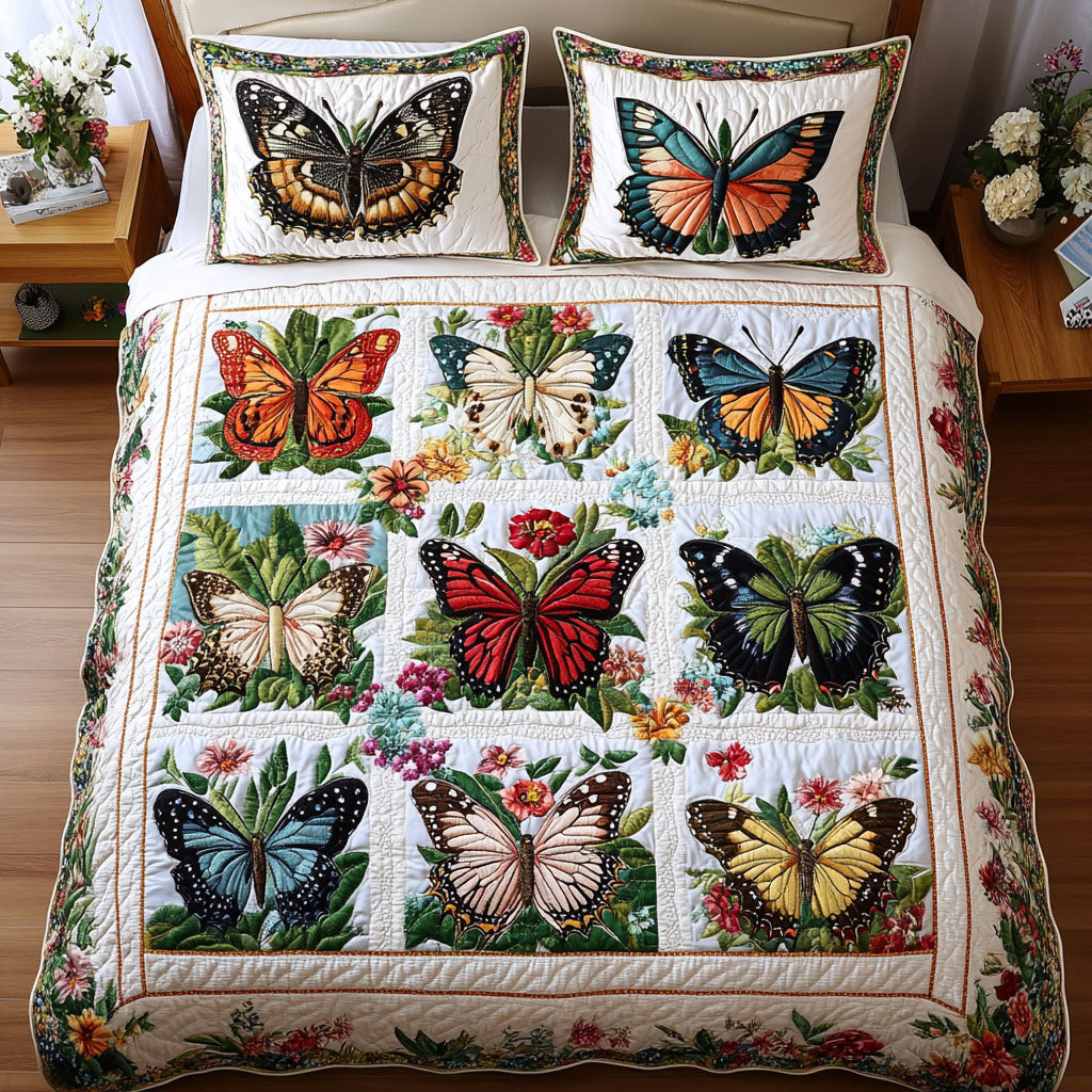 Enchanted Flight Quilted Bedding Set Bird Feather Bedspread Set Nature Lover Gift
