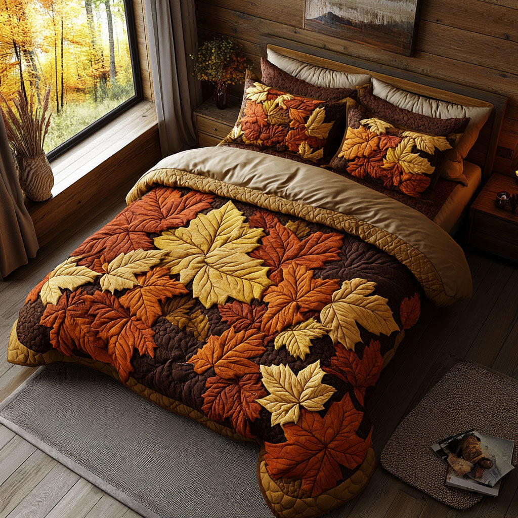 Falling Leaves Quilted Bedding Set Thanksgiving Fall Bedspread Set Fall Decor Gift