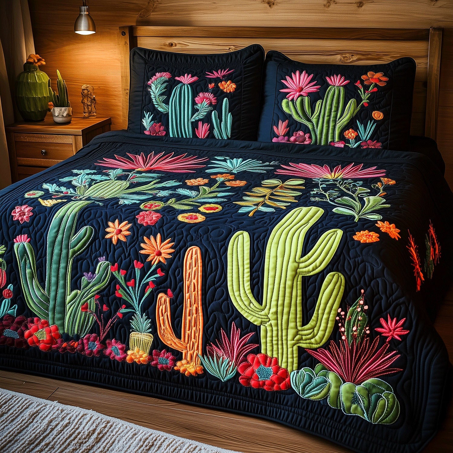 Vibrant Cactus Quilted Bedding Set Western Desert Bedspread Set Western Lover Gift