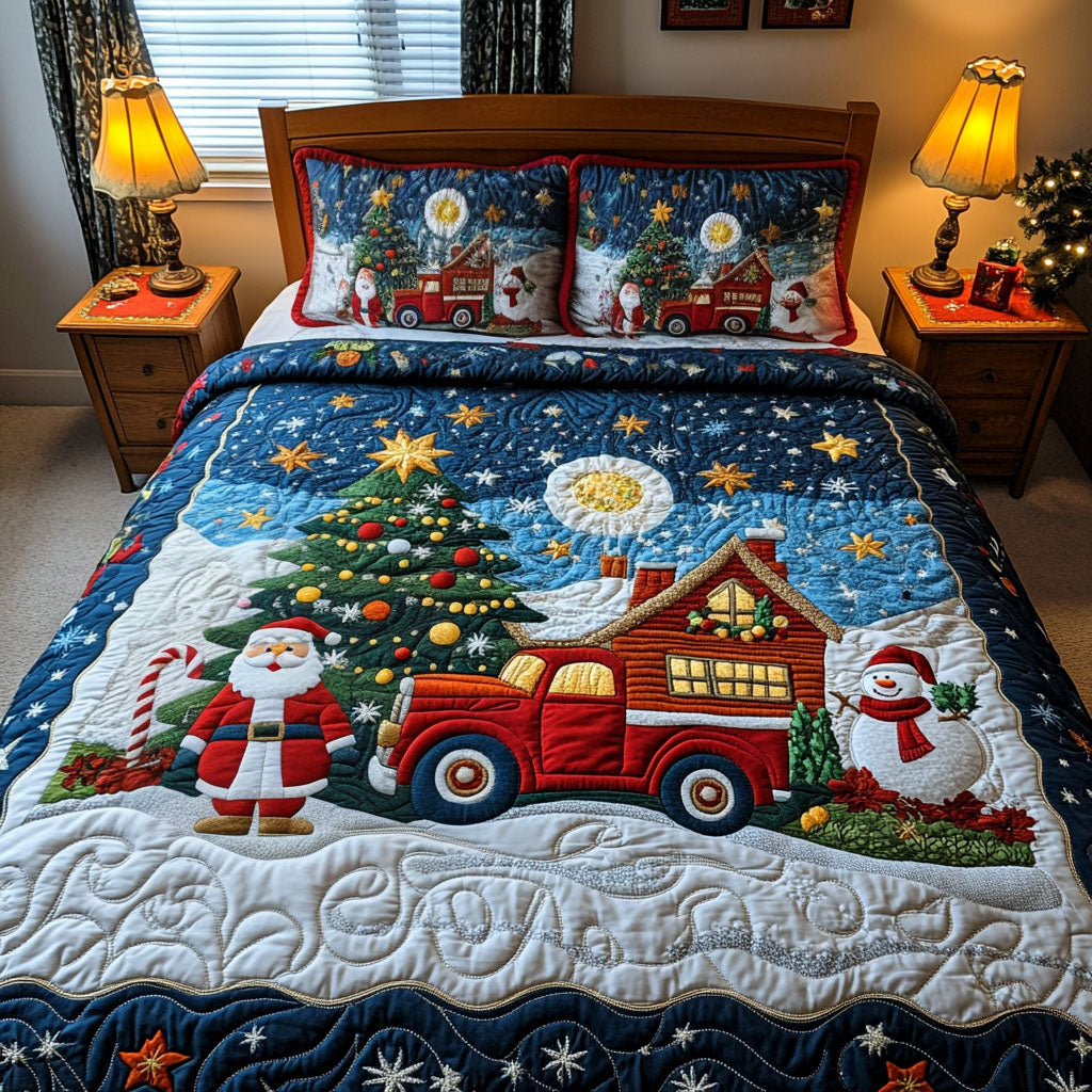 Santa Winter Wonderland Quilted Bedding Set Santa Workshop Bedspread Set Gift Decor
