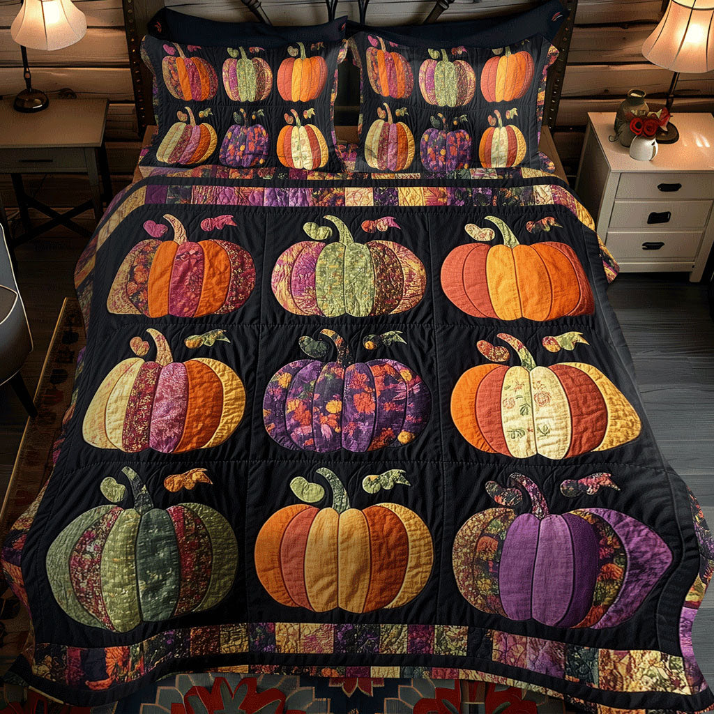 Fall Pumpkin Quilted Bedding Set Autumn Harvest Bedspread Set Gift For Mom