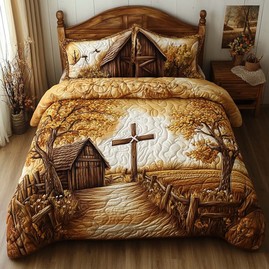 Rustic Grace Quilted Bedding Set Cozy Bedroom Bedspread Set Housewarming Gift