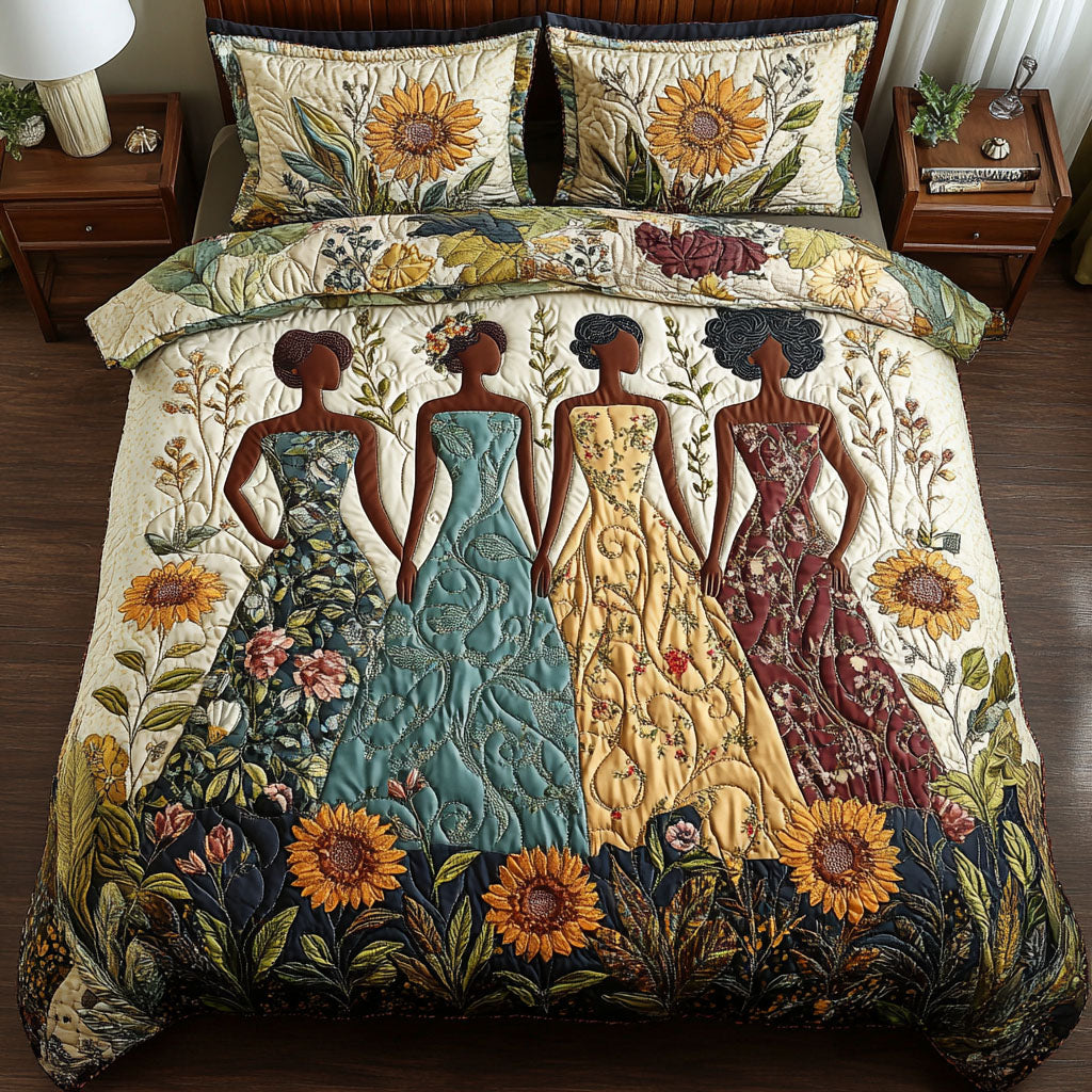 Golden Queens Quilted Bedding Set Afro Queen Bedspread Set Black Queen Gift
